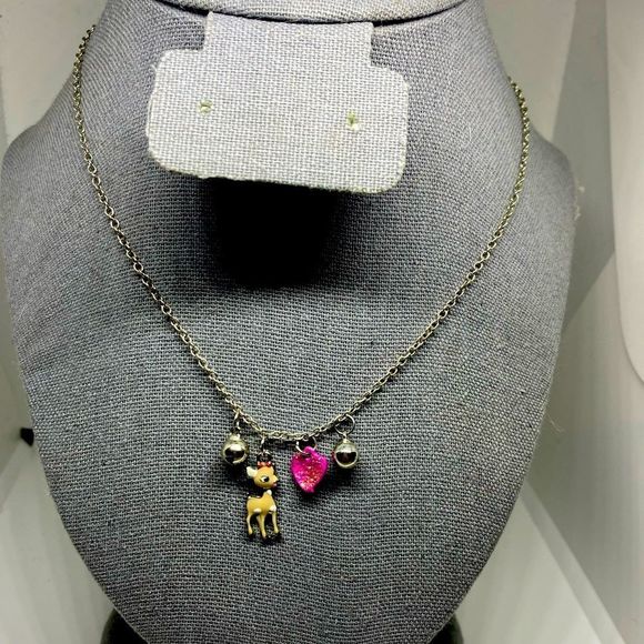 Cute Christmas Rudolph Clarice Reindeer Glitter Bell Charm Necklace - Picture 1 of 2